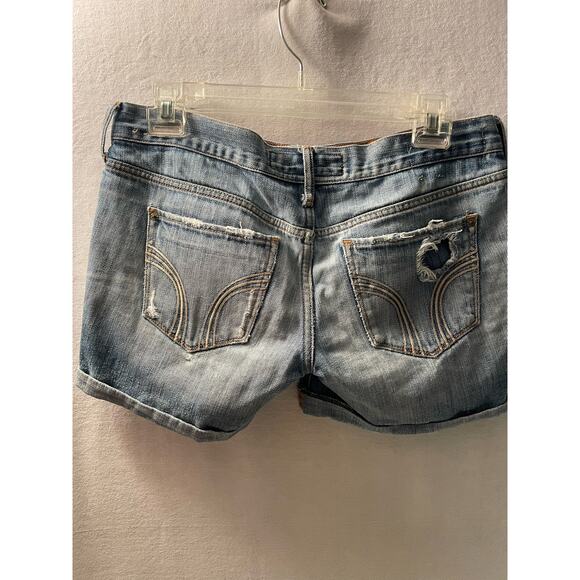 Hollister cut off denim blue jean short holes button fly distressed 3‎ waist 26 - Picture 2 of 8